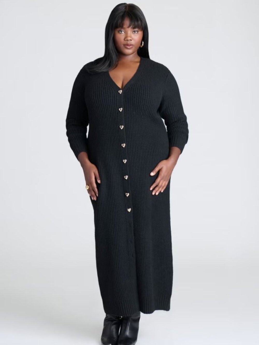 Eloquii NWT Heart Button Sweater Midi Dress in Black size 14/16